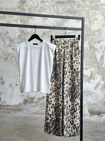 Sim Geçişli Leopar Desenli Pantolon (Taş)