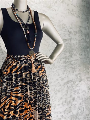 Sim İpli Leopar Baskılı Etek (Siyah)