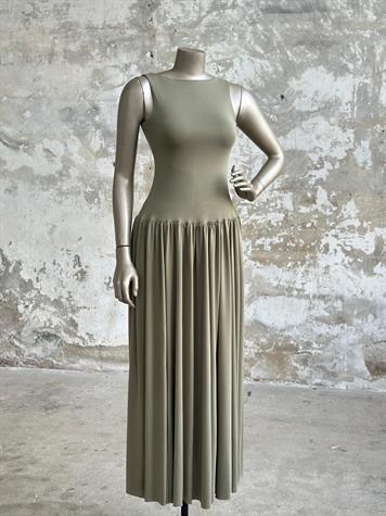 Sırt Dekolte Detaylı Kloş Elbise (Haki)