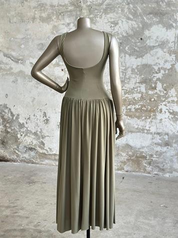Sırt Dekolte Detaylı Kloş Elbise (Haki)