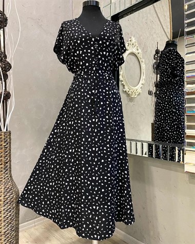 Sırt Detaylı Beli Lastikli Midi Boy Elbise (SİYAH)