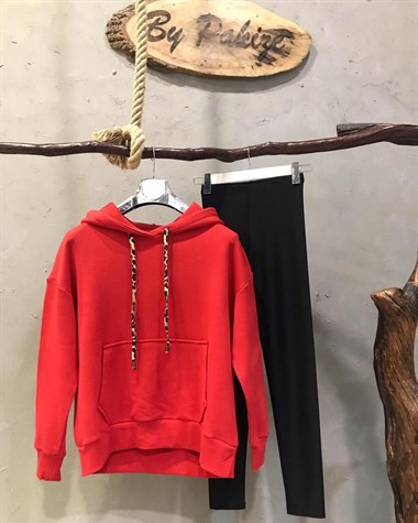 Sırt Leopar Detay Sweat (KIRMIZI)