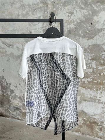 Sırt Organze Leopar Desenli Tişört (Beyaz)