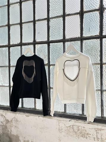 Sırt Salkım Zincir Ve Kalp Detaylı Sweat (Siyah) 