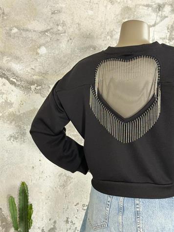 Sırt Salkım Zincir Ve Kalp Detaylı Sweat (Siyah) 