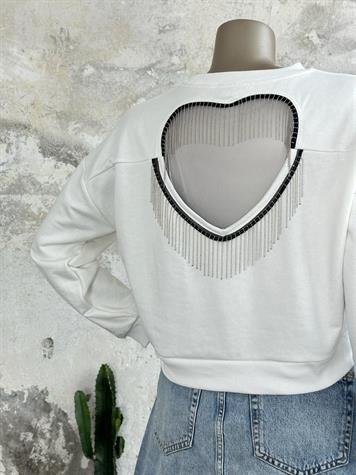 Sırt Salkım Zincir Ve Kalp Detaylı Sweat (Beyaz)