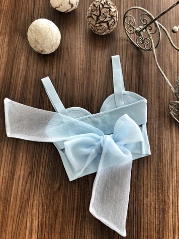 Sırtı Bağlama Detaylı Triko Bustiyer (BEBE MAVİSİ)