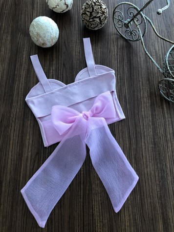 Sırtı Bağlama Detaylı Triko Bustiyer (PEMBE)