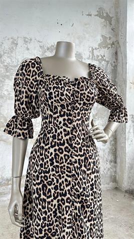 Sırtı Gipeli Leopar Desen Kadın Elbise (Siyah)