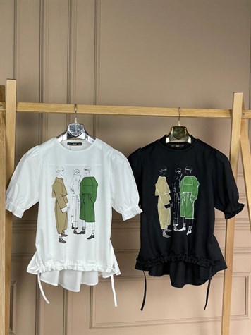 Sırtı ve Kolları Coton Kumaş Sırtından Büzgü Detaylı Bluz