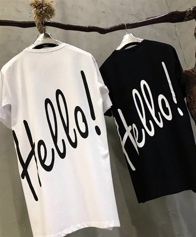Sırtı Yazı Detaylı Uzun Salaş Penye Tshirt (SİYAH & BEYAZ)