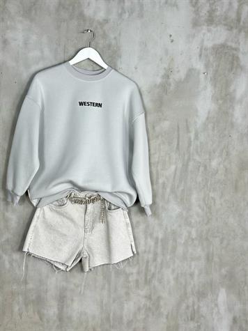 Sırtı Zebra Nakışlı Kadın Sweat (Gri)