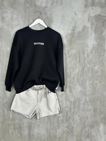Sırtı Zebra Nakışlı Kadın Sweat (Siyah)