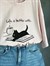 Siyah Kedi Baskılı Oversize Dokuma Tişört (Pudra)