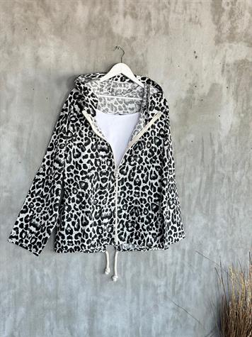 Siyah  Leopar Desen Ham Keten Ceket