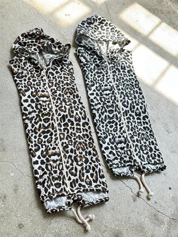 Siyah  Leopar Desen Ham Keten Ceket
