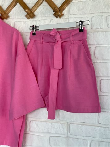 Şort Gömlek Keten Takım (Pembe)
