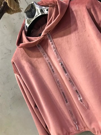 Süet Kadife Kumaş Kapşonlu Sweatshirt (GÜL KURUSU)