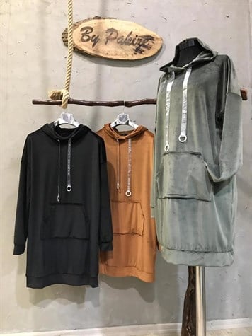 Süet Kadife Kumaş Tunik Elbise(SİYAH & HAKİ &TABA)