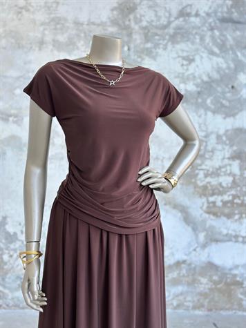 Süprem Kumaş Drape Detaylı Takım (Acı Kahve)