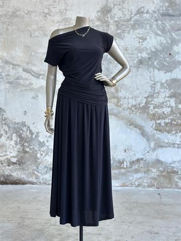 Süprem Kumaş Drape Detaylı Takım (Siyah)