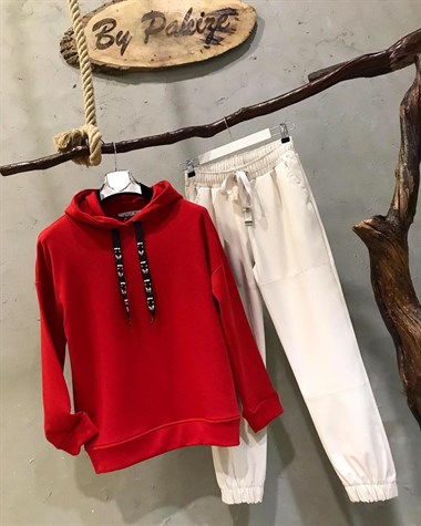 Taş Detaylı Kapşonlu Sweatshirt (KIRMIZI)