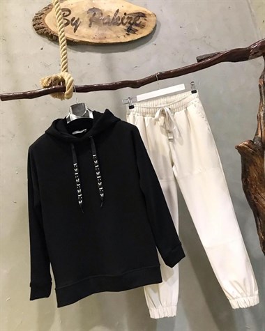Taş Detaylı Kapşonlu Sweatshirt (SİYAH)