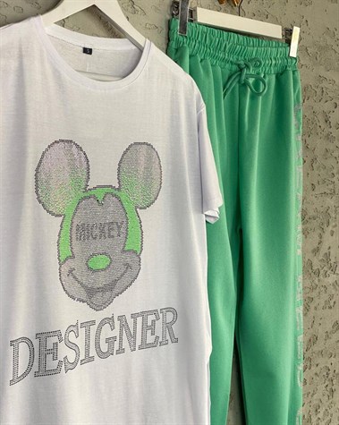 Taş Dizili Mickey Mouse Tunik (Beyaz)