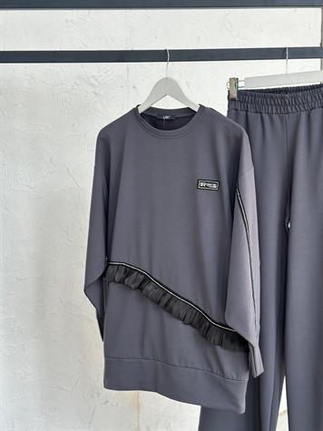 Taş İşçilik Ve Akordiyon Kumaş Detaylı Takım (Antrasit)