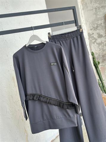 Taş İşçilik Ve Akordiyon Kumaş Detaylı Takım (Antrasit)