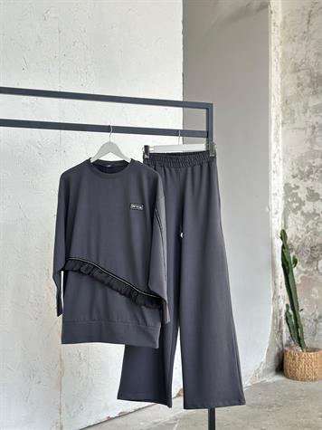 Taş İşçilik Ve Akordiyon Kumaş Detaylı Takım (Antrasit)