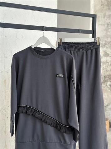 Taş İşçilik Ve Akordiyon Kumaş Detaylı Takım (Antrasit)