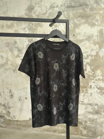 Taş İşçilikli Mickey Mause İşlemeli Tişört (Gri/Beyaz/Siyah)