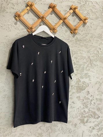 Taş İşlemeli Basic Tshirt (Siyah)