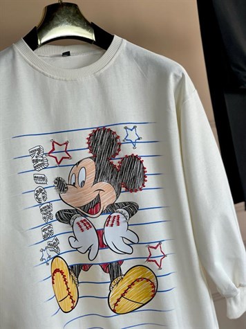 Taş İşlemeli Mickey Baskılı Tunik Sweat (Beyaz)