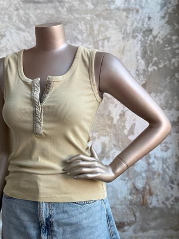 Taş Yıkama Çıtçıtlı Atlet (Haki)