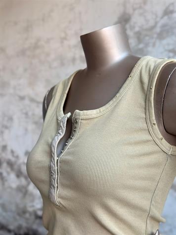 Taş Yıkama Çıtçıtlı Atlet (Haki)