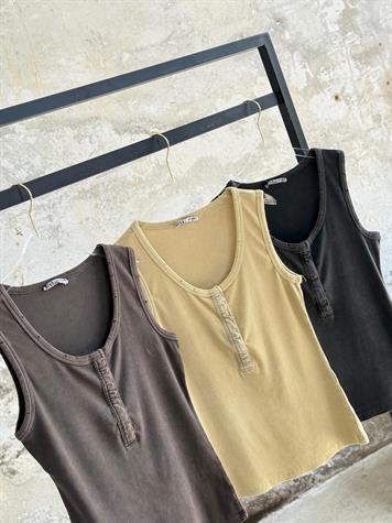 Taş Yıkama Çıtçıtlı Atlet (Haki)