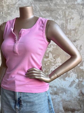 Taş Yıkama Çıtçıtlı Atlet (Pembe)