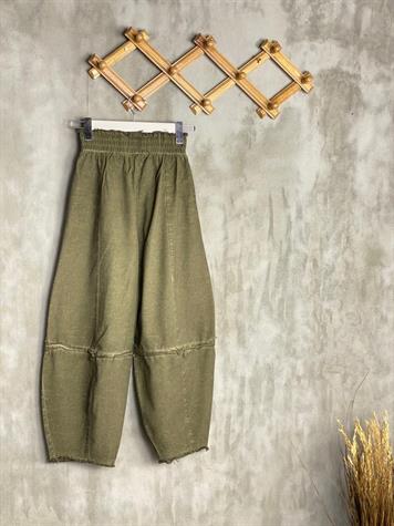 Taş Yıkama Yumuşak Gabardin Kumaş Şalvar Pantolon (Yeşil Melanj)