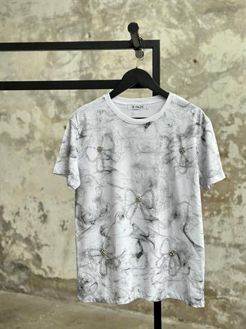 Taş Yıkamalı Kristal Fiyonk Detaylı Tişört (Siyah/Beyaz)