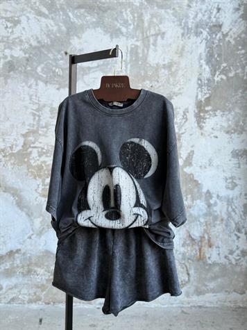 Taş Yıkamalı Oversize Dokuma Tişört (Antrasit)