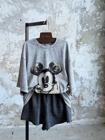 Taş Yıkamalı Oversize Dokuma Tişört (Gri)