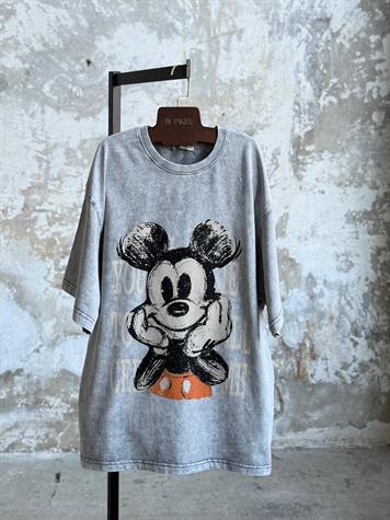 Taş Yıkamalı Oversize Dokuma Tişört (Gri)