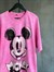 Taş Yıkamalı Oversize Dokuma Mickey Tişört (Pembe)
