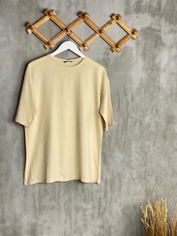 Taş Yıkamalı Oversize Kesim Tişört (Bej Melanj)
