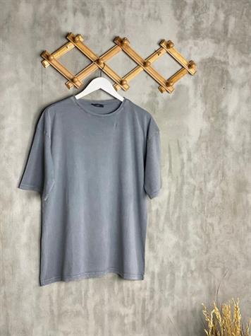Taş Yıkamalı Oversize Kesim Tişört (Gri Melanj)