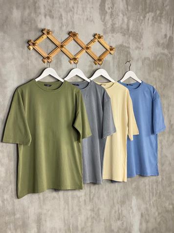 Taş Yıkamalı Oversize Kesim Tişört (Gri Melanj)