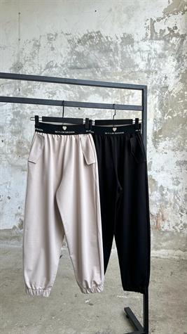 Belden Lastik Detaylı Kadın Pantolon (Bej)
