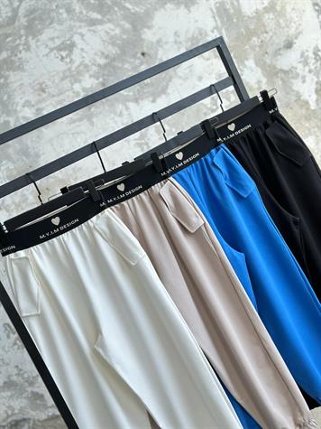 Belden Lastik Detaylı Kadın Pantolon (Beyaz) 